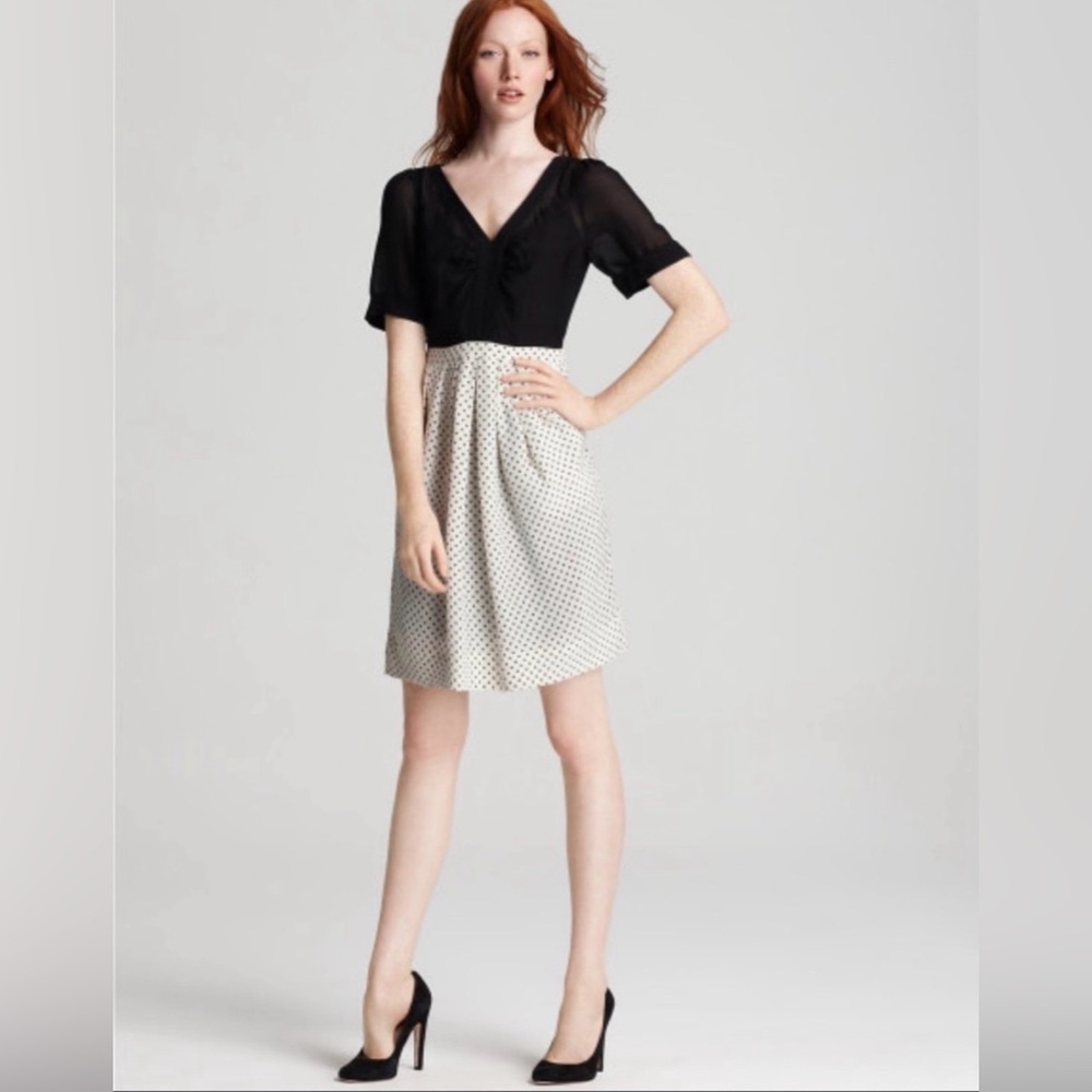 Marc by Marc Jacobs Dress Women 0 black white Cleo silk dress v neck Knee Length